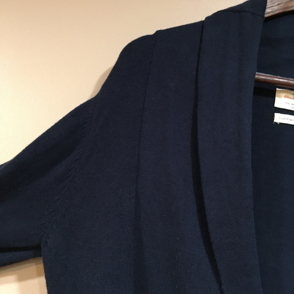 Cotton Cashmere Open Cardigan Sweater Womens M Navy Blue Classic Capsule Luxury - Picture 5 of 11